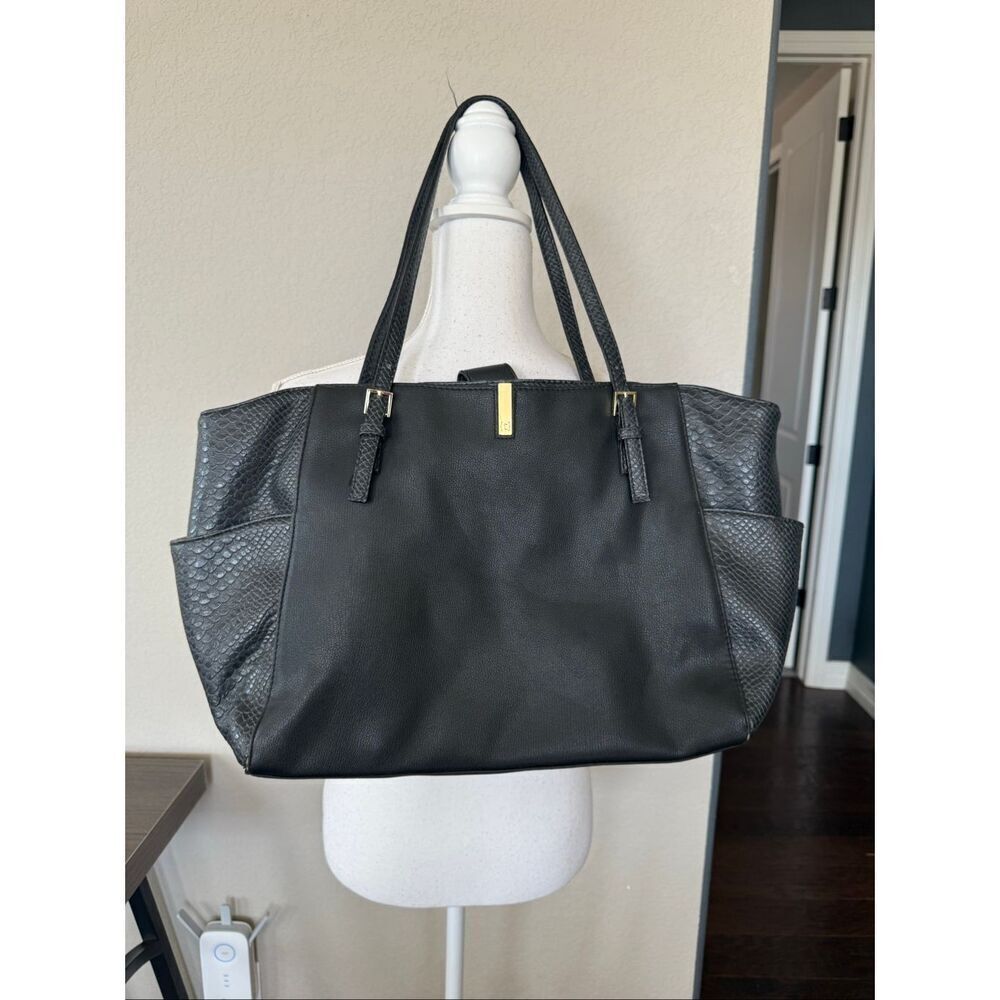 Tutilo New York Black Faux Leather Snakeskin Tote Shoulder Bag